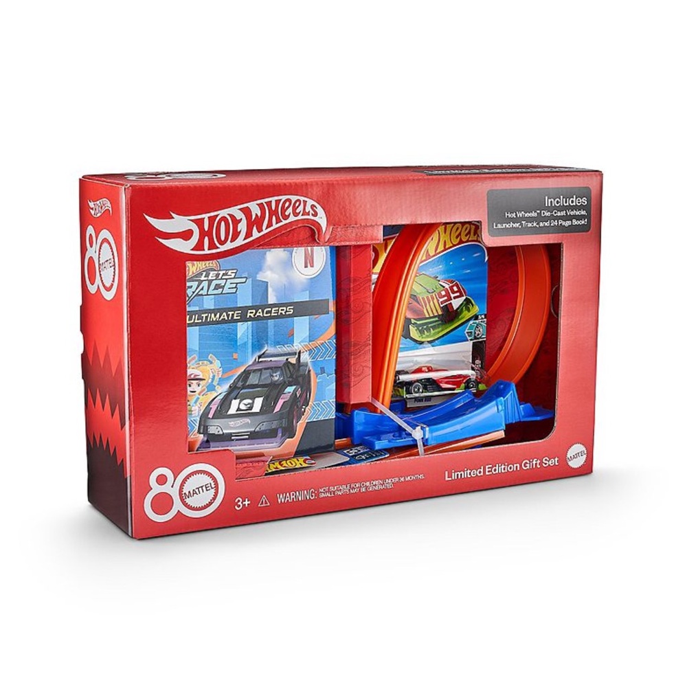 Mattel Hot Wheels Red Gift Set with Blue Launcher